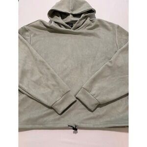 boohooMAN Mens Sage Green Faux Suede Hoodie Drawstring Hem Pullover L ZZ4951